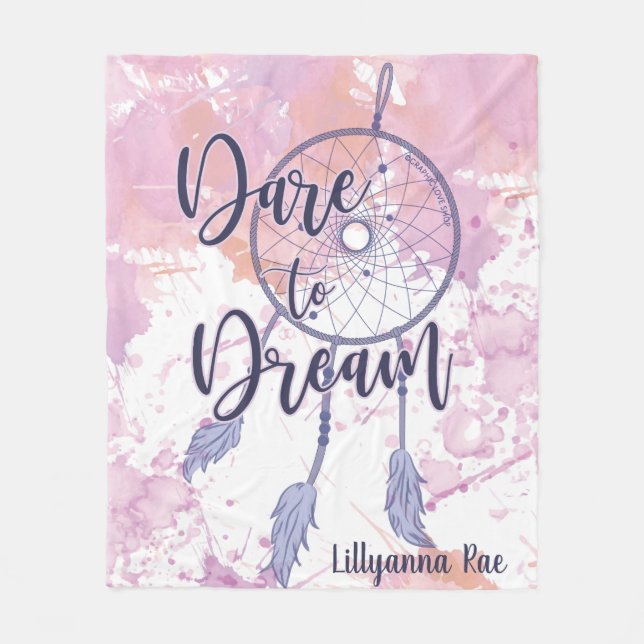 Dare to Dream Watercolor Dreamcatcher Personalized Fleece Blanket (Front)