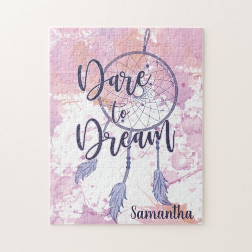 Dare to Dream Watercolor Dreamcatcher Personalized Jigsaw Puzzle