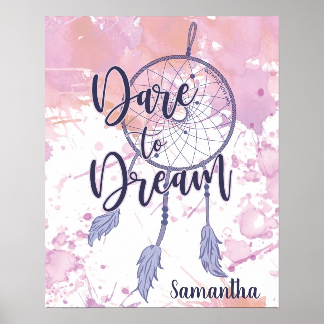 Dare to Dream Watercolor Dreamcatcher Personalized Poster (Front)
