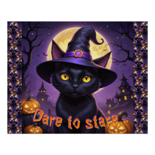 Dare To Stare Black Cat Witch Hat Orange Pumpkin Poster