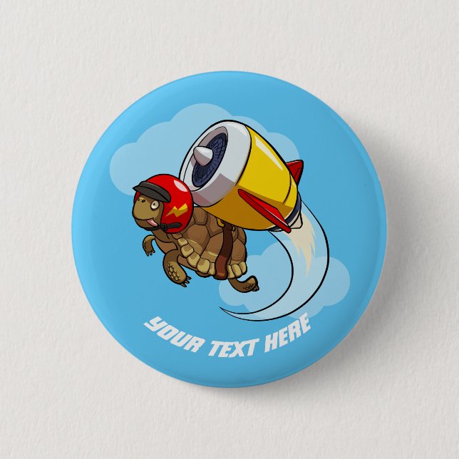 Daredevil Flying Tortoise with a Jet Pack Cartoon Button (Front)