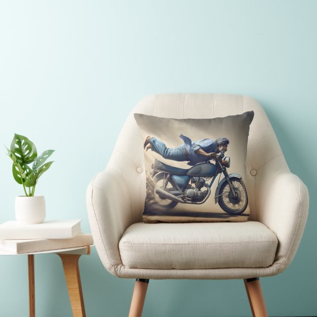 Daredevil Man On a Dirt Bike Throw Pillow (Chair)