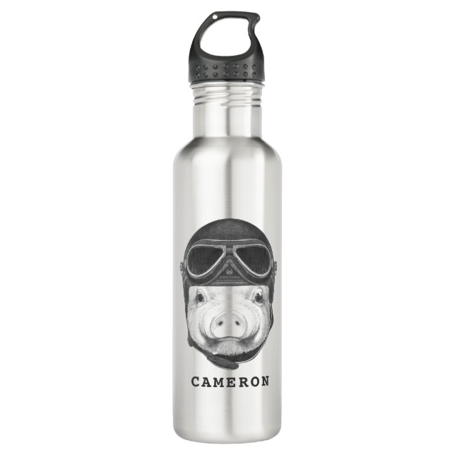 Daredevil Pig | Add Your Name Stainless Steel Water Bottle (Front)
