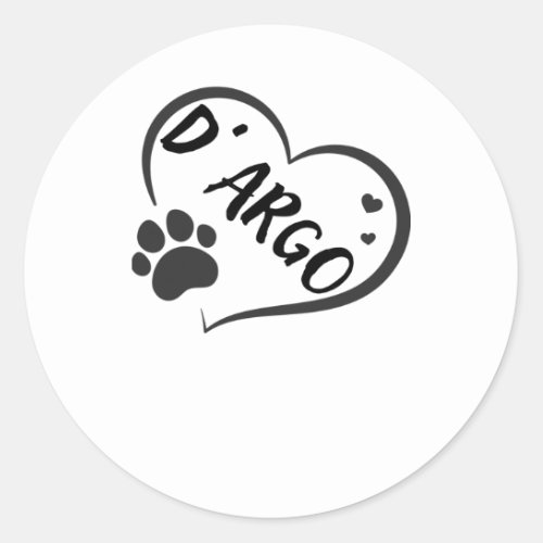 Dargo Name In A Heart With A Paw  Classic Round Sticker