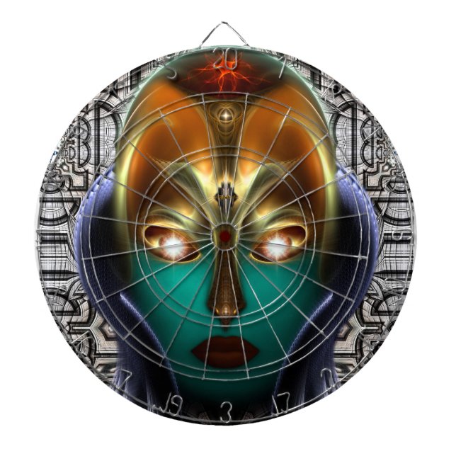 Daria Cyborg Queen Tech Dartboard With Darts (Front)