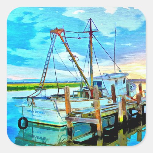 Darien Shrimp Boat Fleet Square Sticker