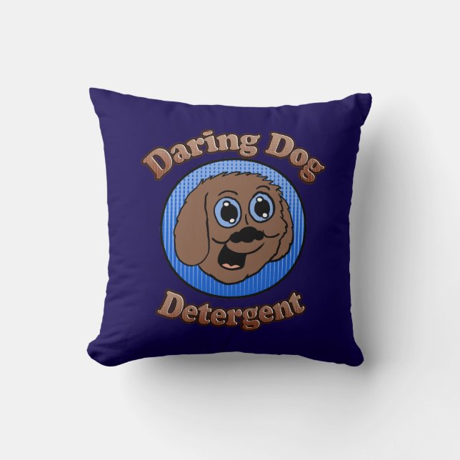 Daring Dog Detergent Throw Pillow (Front)