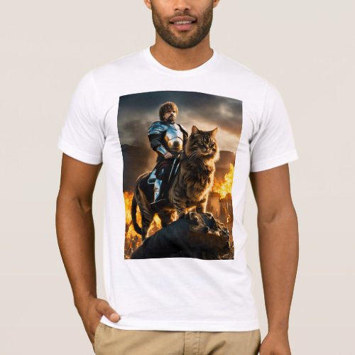 Daring Duo Peter Dinklage Mounted on Armored Cat  T_Shirt