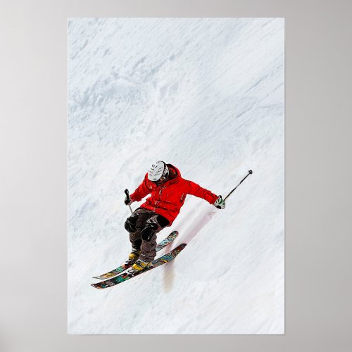 Daring Skier Flying Down a Steep Slope Poster