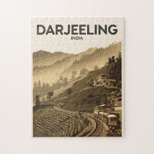 Darjeeling India Illustration Travel Art Vintage Jigsaw Puzzle