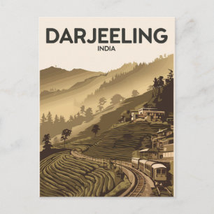 Darjeeling India Illustration Travel Art Vintage Postcard