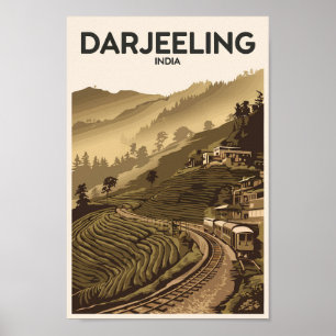 Darjeeling India Illustration Travel Art Vintage Poster