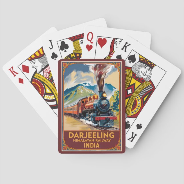 Darjeeling India Train Painterly Travel Art Retro Poker Cards (Back)