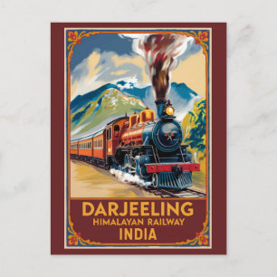 Darjeeling India Train Painterly Travel Art Retro Postcard