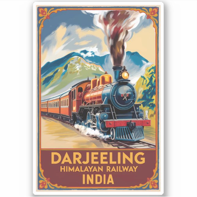 Darjeeling India Train Painterly Travel Art Retro Sticker (Front)