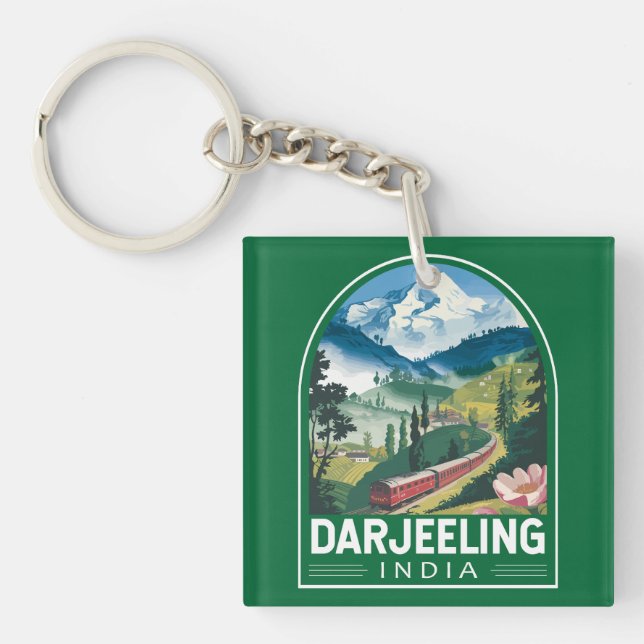 Darjeeling India Travel Art Emblem Keychain (Front)