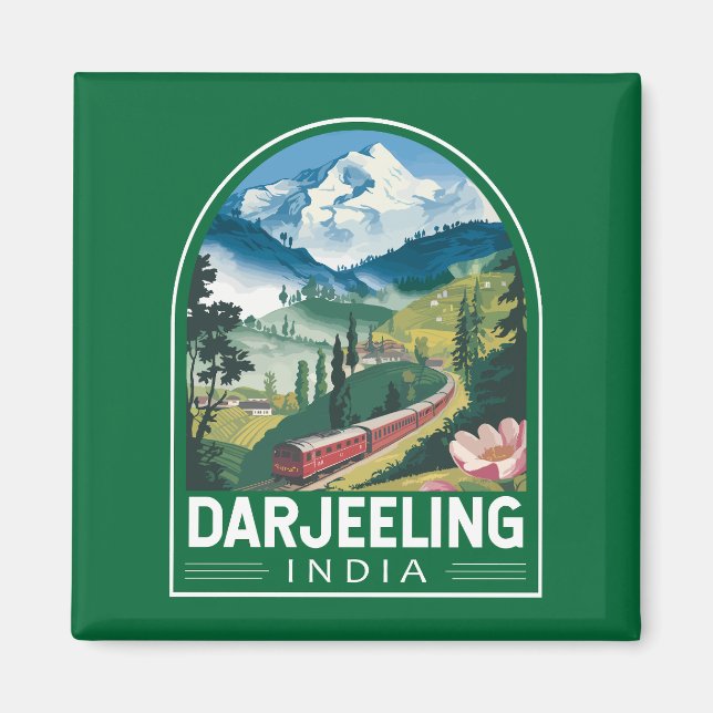 Darjeeling India Travel Art Emblem Magnet (Front)