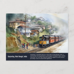 Darjeeling India Travel Watercolor Painting Postcard
