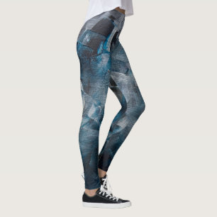 Dark Abstract Brushstrokes in Blue and Gray Tones Leggings