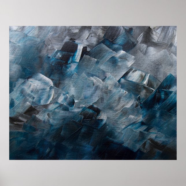 Dark Abstract Brushstrokes in Blue and Gray Tones Poster (Front)