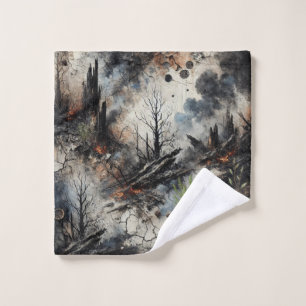 Dark Abstract Burnt Forest Washcloth