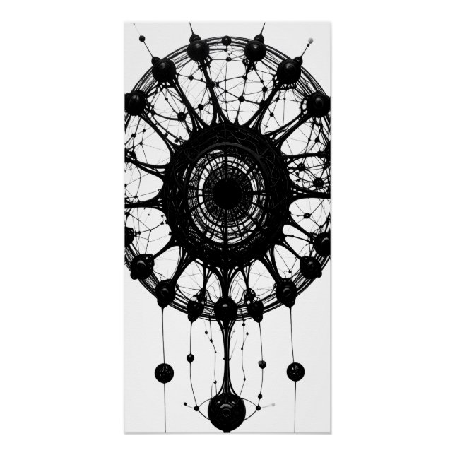 Dark Abstract Dreamcatcher Organic Tech Art Poster (Front)