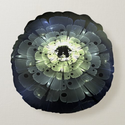 Dark Abstract Fractal Flower Round Pillow