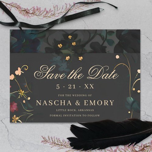 Dark Abstract Grey Moody Boho Floral Handfasting Save The Date