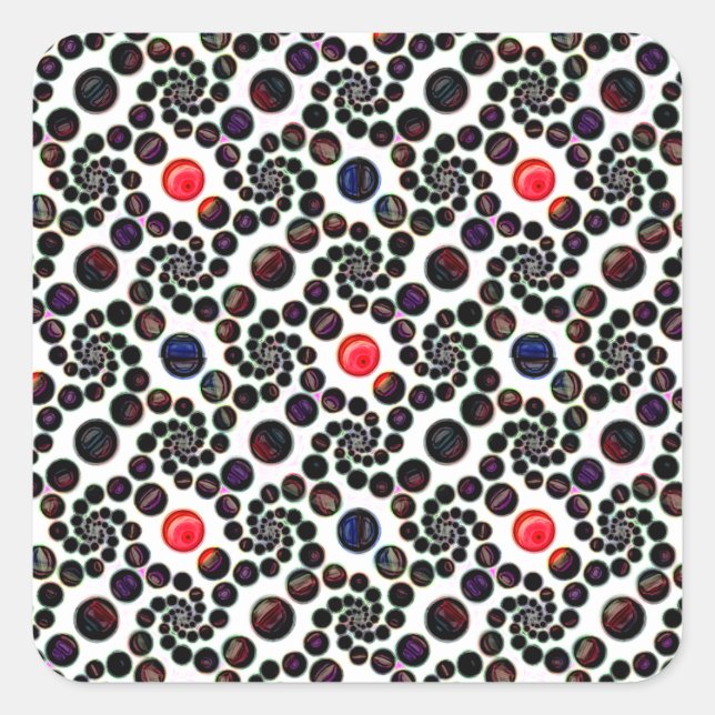 Dark Abstract Spiral With Cherries Pattern Square Sticker (Front)