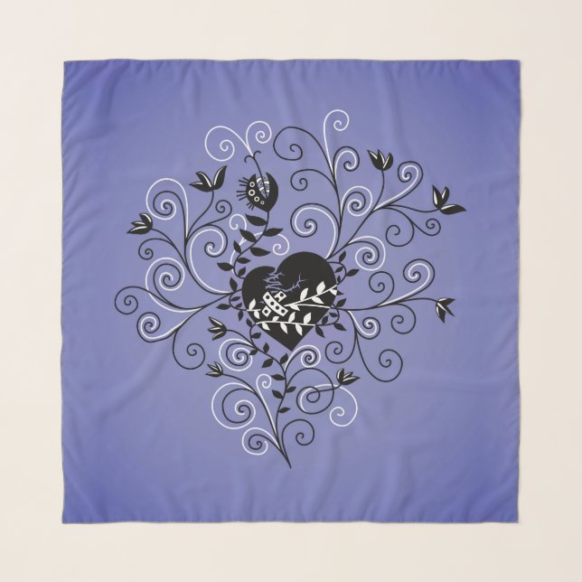 Dark Abstract Whimsical Fixed Broken Heart Scarf (Front)