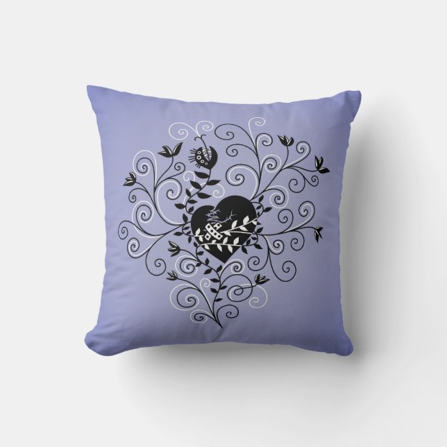 Dark Abstract Whimsical Fixed Broken Heart Throw Pillow (Front)
