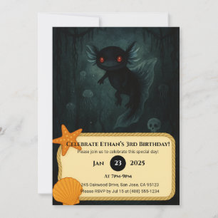 Dark Abyss Axolotl Birthday Invitation