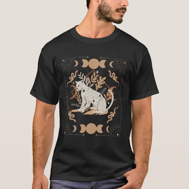 Dark Academia Aesthetic Celestial Boho Tarot Leopa T-Shirt (Front)