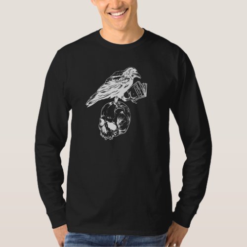 Dark Academia Aesthetic Goth Crow Raven Skull Blac T_Shirt