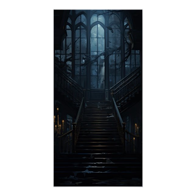 Dark Academia Aesthetic Gothic Staircase Halloween Poster (Front)