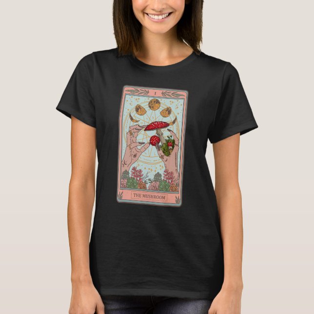 Dark Academia Aesthetic Mystic Mushrooms Moon Taro T-Shirt (Front)