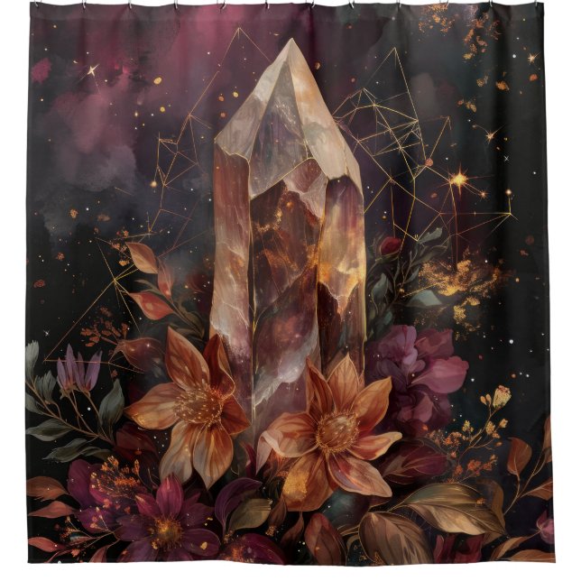 Dark Academia Amethyst Celestial Design Shower Curtain (Front)