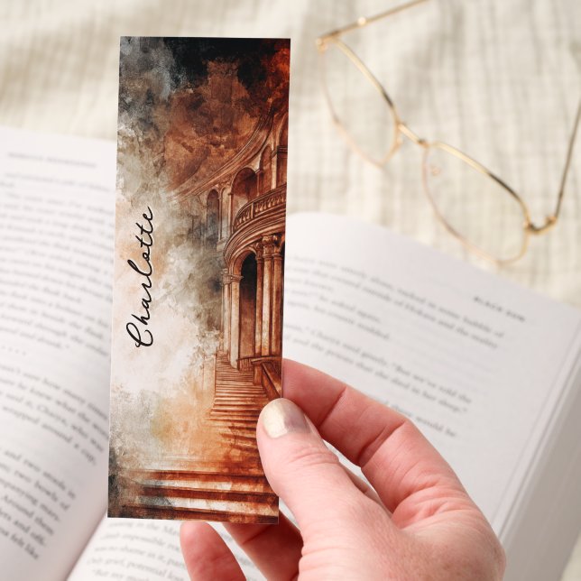 Dark Academia Ancient Staircase Personalized Bookmarks (Hand)