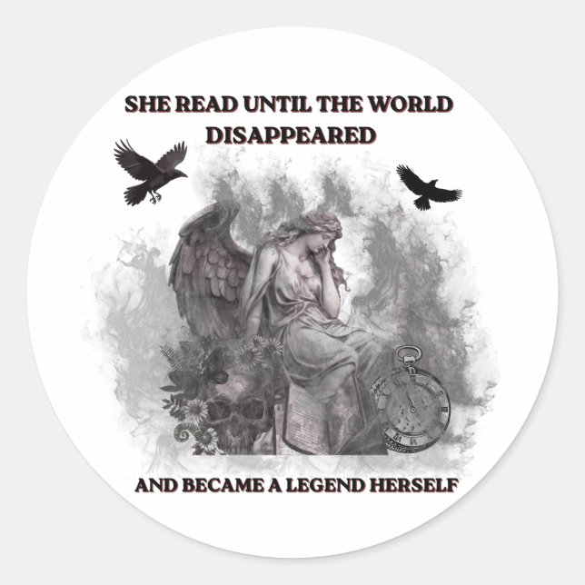 Dark Academia Angel Gothic Reading Quote Poster Classic Round Sticker (Front)