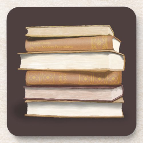 Dark Academia Antique Books Beverage Coaster