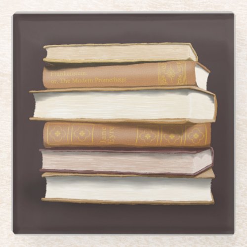 Dark Academia Antique Books Glass Coaster