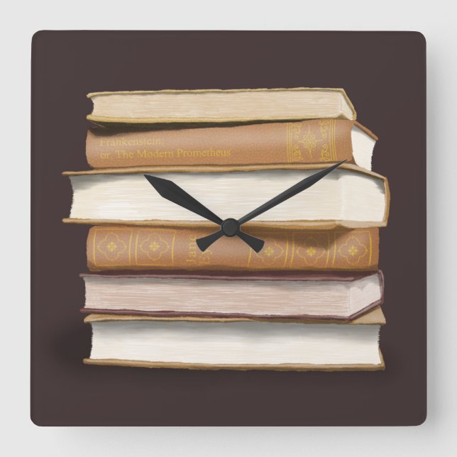 Dark Academia Antique Books Square Wall Clock (Front)