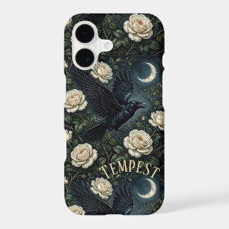 Dark Academia Antique White Rose Moon Black Raven iPhone 17 Case