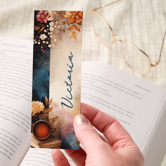 Dark Academia Autumn Tea Books Personalized Bookmarks (Hand)