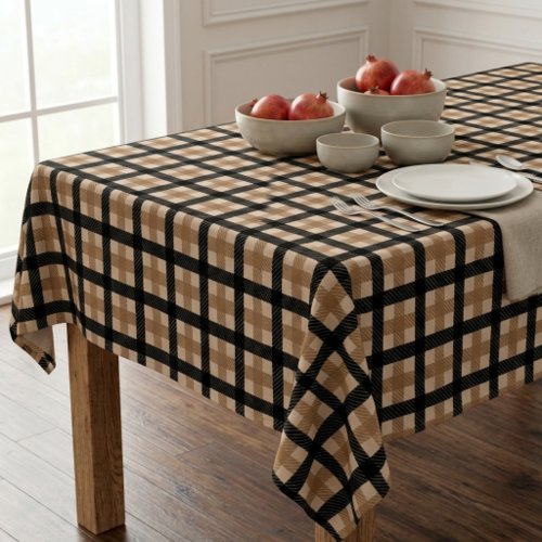 Dark Academia Black and Camel Plaid Tartan  Tablecloth