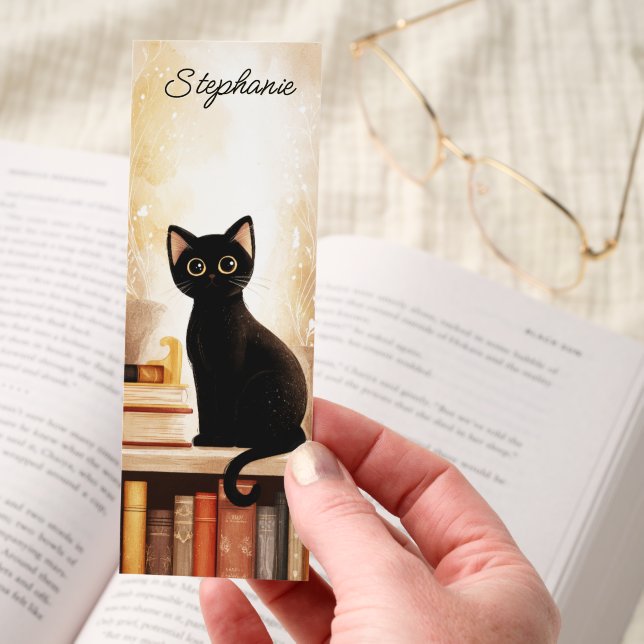 Dark Academia Black Cat Books Personalized Bookmarks (Hand)