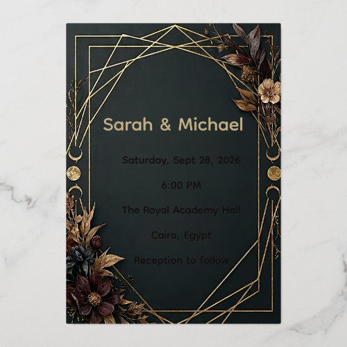 Dark Academia Boho Wedding Foil Invitation