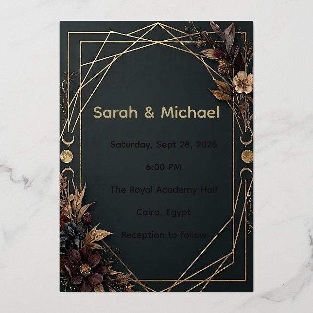 Dark Academia Boho Wedding Foil Invitation (Front)