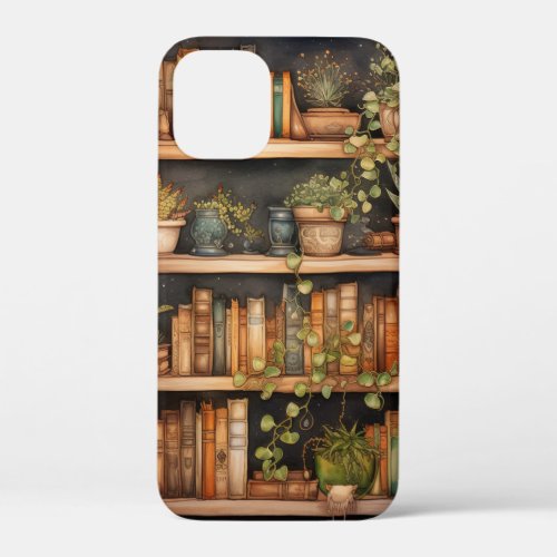 Dark Academia Bookshelves and Plants iPhone Case