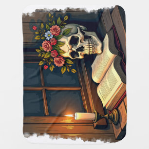 Dark Academia Booktok Skull with Flowers Vintage Baby Blanket